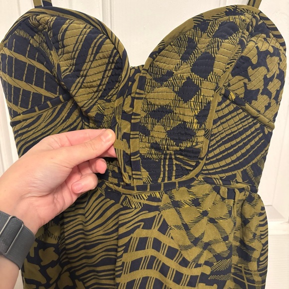 Maple Anthropologie Dress Size 2 Silk Green Navy Sweetheart Geometric Mini Lined - Picture 6 of 16